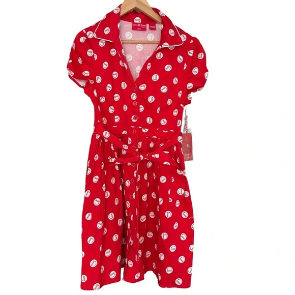 NWT Stitch Shope CocaCola Polka Dot Red White Midi Dress Short Sleeve Size M - Picture 1 of 6